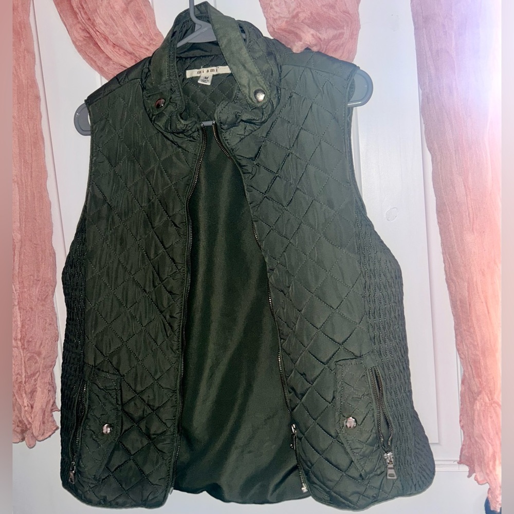 Miami Olive Green Quilted Zip up vest